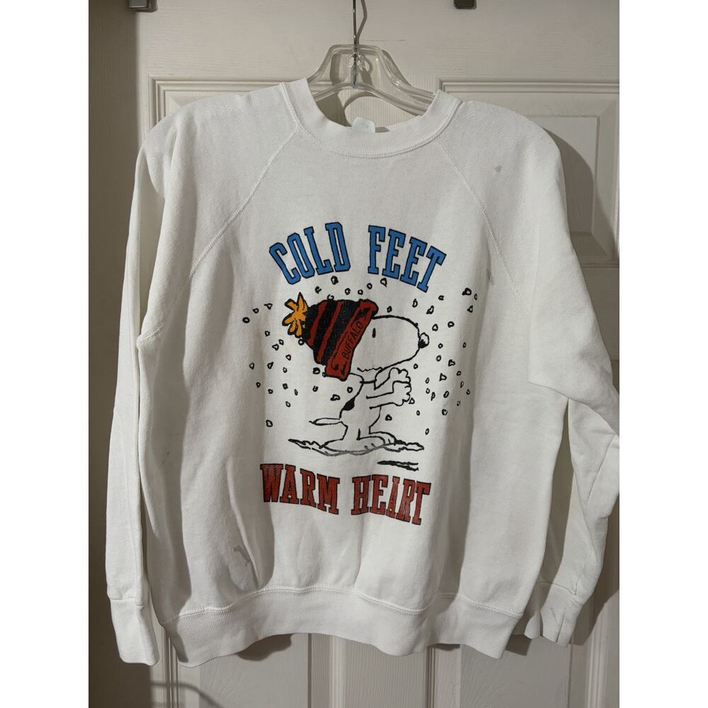 Vtg Peanuts Snoopy Cold Feet Warm Heart Buffalo Sweatshirt Sz M